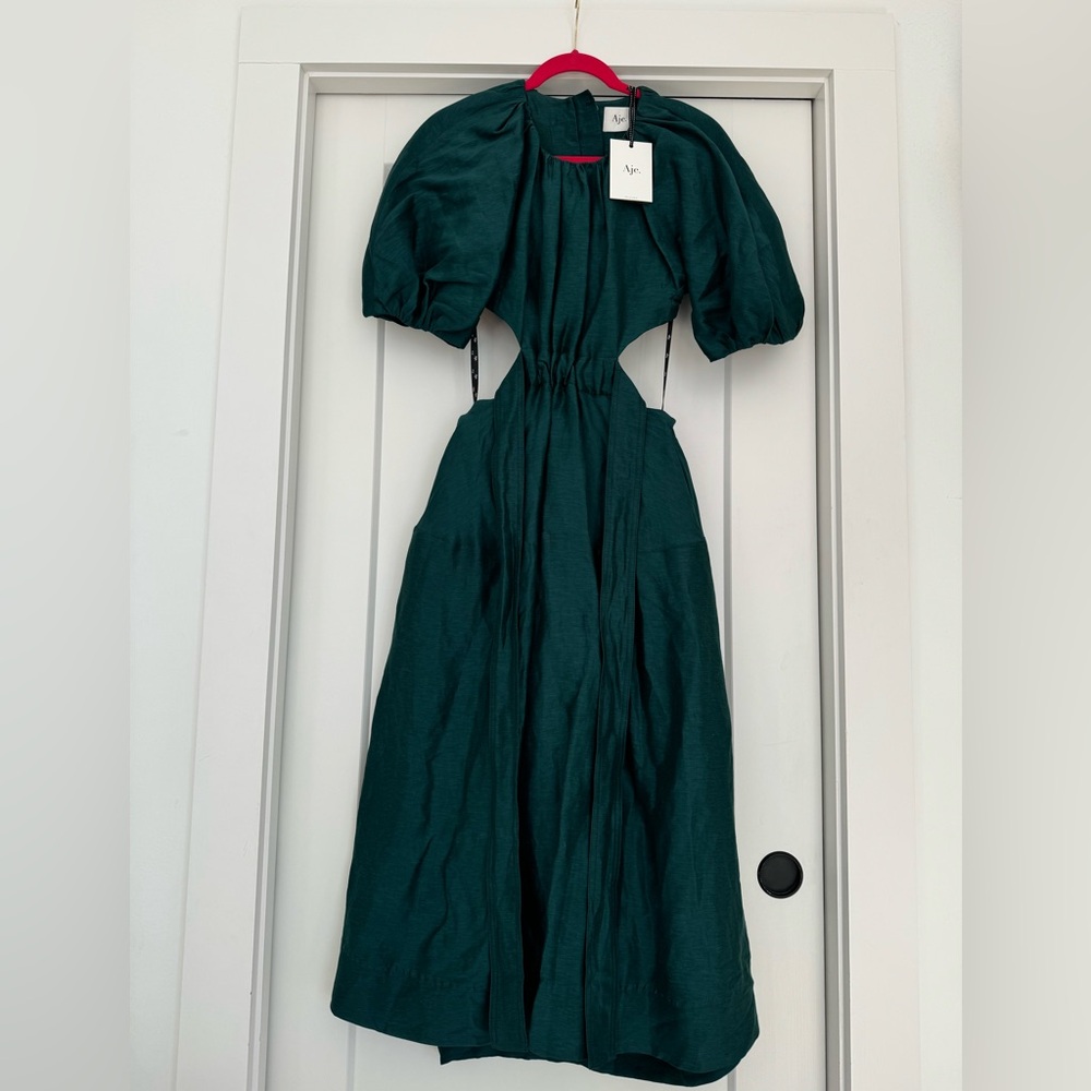 Aje Mimosa dress in dark green silk. Size 2 (US)/ 6(AU)